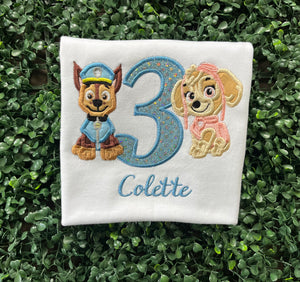 Custom birthday shirt | Chase and Sky birthday shirt | patrol birthday shirt | embroidered birthday shirt | birthday themed shirt | Sky and Chase birthday shirt | Chase birthday shirt | Sky and Everest | Everest and Sky 