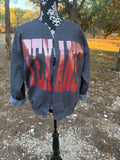 Custom Texans Split Crew Cardi Cardigan Team Sweatshirt Raw Edge