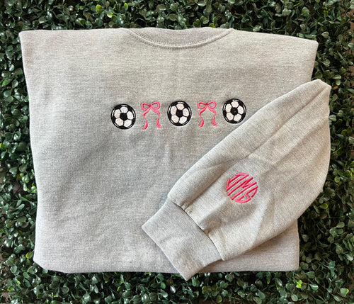 Soccer Balls and bows Game Day Sweatshirt | soccer mom sweatshirt | croquette bows and soccer balls sweatshirt | game day soccer sweatshirt