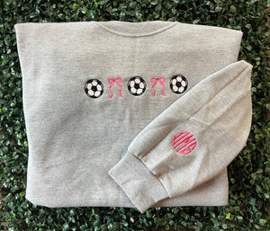 Soccer Balls and bows Game Day Sweatshirt | soccer mom sweatshirt | croquette bows and soccer balls sweatshirt | game day soccer sweatshirt