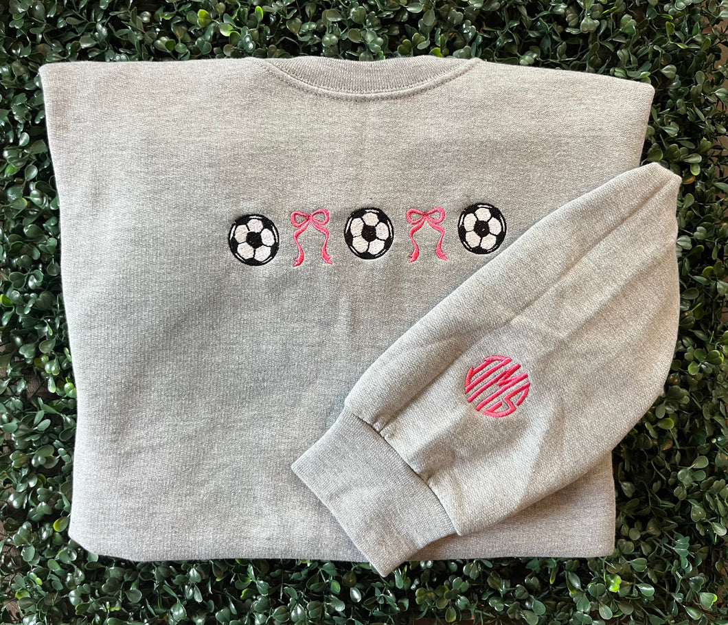 Soccer Balls and bows Game Day Sweatshirt | soccer mom sweatshirt | croquette bows and soccer balls sweatshirt | game day soccer sweatshirt