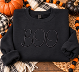 BOO Puff Embroidered Halloween Sweatshirt | Black on Black Crewneck