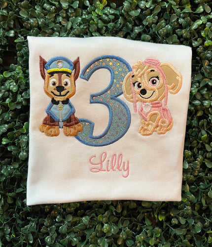 Custom birthday shirt | Chase and Sky birthday shirt | patrol birthday shirt | embroidered birthday shirt | birthday themed shirt | Sky and Chase birthday shirt | Chase birthday shirt | Sky and Everest | Everest and Sky 