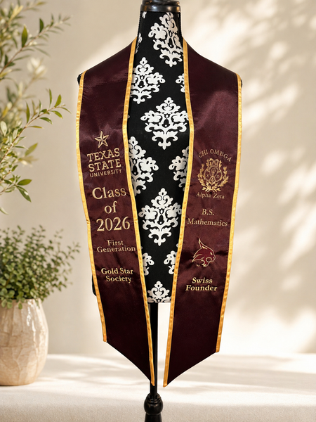 Custom Embroidered Graduation Stole (Customer Provided) | Personalized Graduation Stole | College & High School Graduation