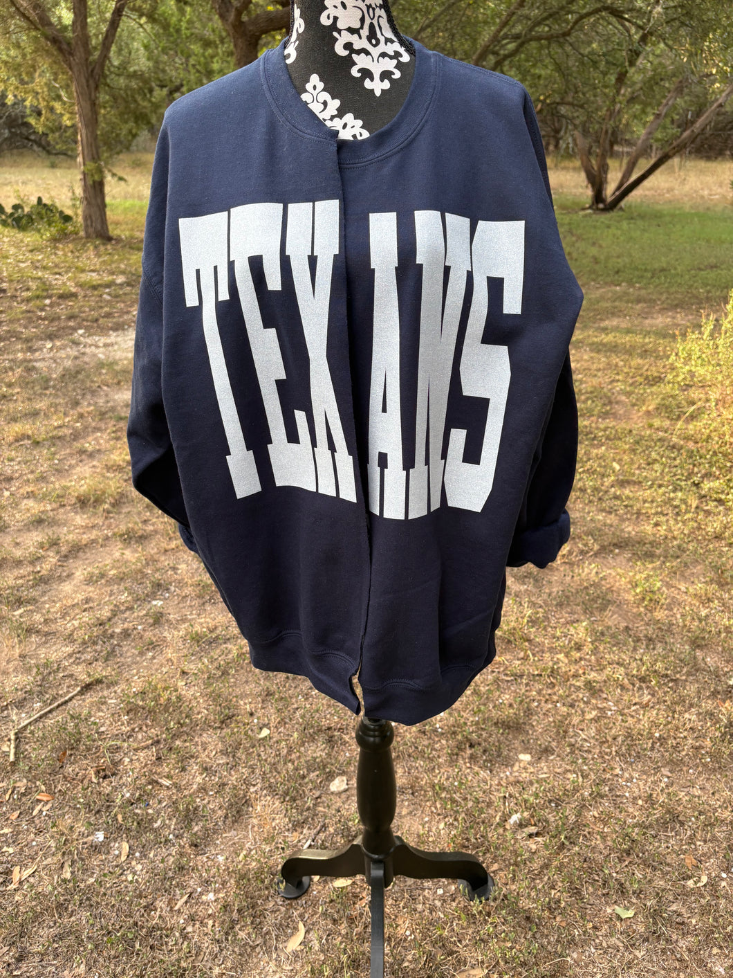 Custom Texans Split Crew Cardi Cardigan Team Sweatshirt Raw Edge