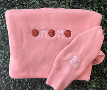 Basketball’s and bows Game Day Sweatshirt | basketball mom sweatshirt | croquette bows and basketballs sweatshirt | game day basketball sweatshirt