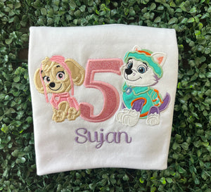 Custom birthday shirt | Liberty birthday shirt | patrol birthday shirt | embroidered birthday shirt | birthday themed shirt | Sky birthday shirt | Everest birthday shirt | Sky and Everest | Everest and Sky 