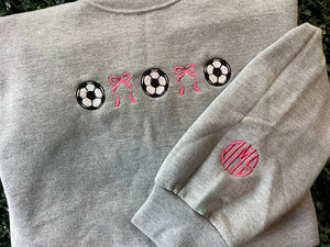 Soccer Balls and bows Game Day Sweatshirt | soccer mom sweatshirt | croquette bows and soccer balls sweatshirt | game day soccer sweatshirt