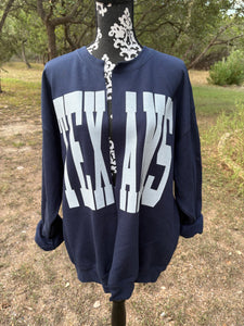Custom Texans Split Crew Cardi Cardigan Team Sweatshirt Raw Edge
