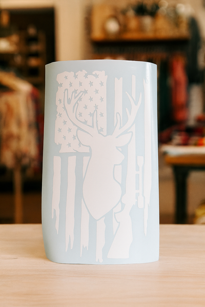 American Flag Buck Hunting Decal – Vinyl Sticker for Cars, Trucks, Cups & Laptops | Weatherproof & Durable