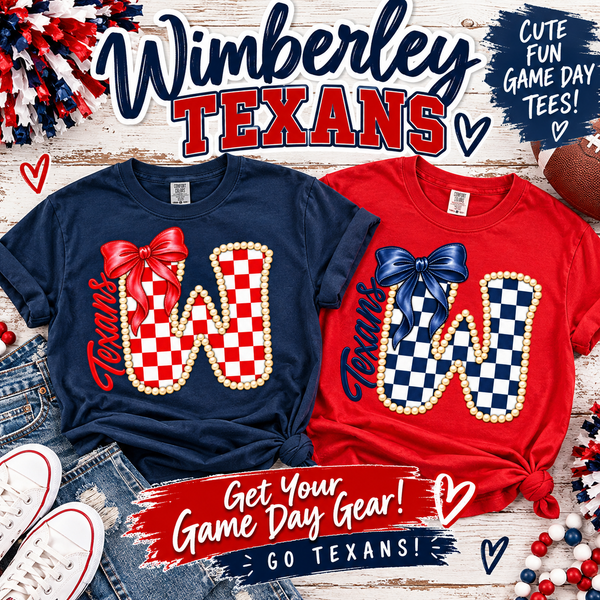 Wimberley Texans Checkered Bow Game Day T-Shirt & Sweatshirt