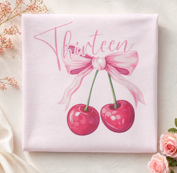 Thirteen Birthday Shirt – Cherry Bow Graphic Tee | Comfort Colors 13th Birthday Shirt | Cute Teen Girl Birthday Outfit