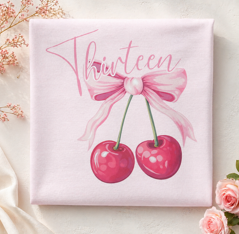 Thirteen Birthday Shirt – Cherry Bow Graphic Tee | Comfort Colors 13th Birthday Shirt | Cute Teen Girl Birthday Outfit