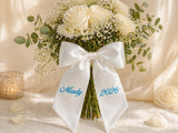 Custom Embroidered Bouquet Sash | Personalized Wedding Bouquet Ribbon | Monogrammed Bridal Bouquet Wrap | Custom Name Ribbon