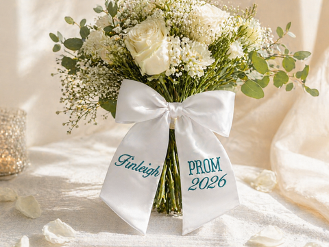 Custom Embroidered Bouquet Sash | Personalized Wedding Bouquet Ribbon | Monogrammed Bridal Bouquet Wrap | Custom Name Ribbon