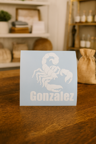 Custom Scorpion Vinyl Decal – Add a name & choose size. Perfect for cars, cups & laptops. Handmade, waterproof