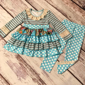 2 piece Blue polka dot boutique outfit