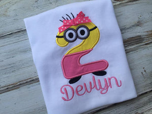 Girls Minion 2nd Birthday Shirt or onesie