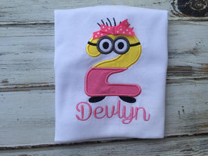 Girls Minion 2nd Birthday Shirt or onesie