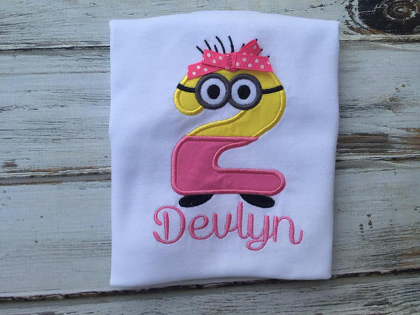 Girls Minion 2nd Birthday Shirt or onesie
