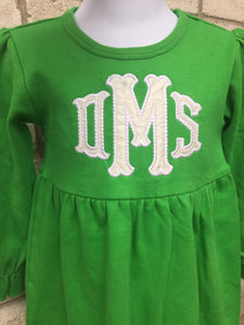 Girls Green Ruffle Long Sleeve Dress Size 3T