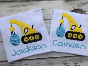 Boys easter shirt , excavator shirt