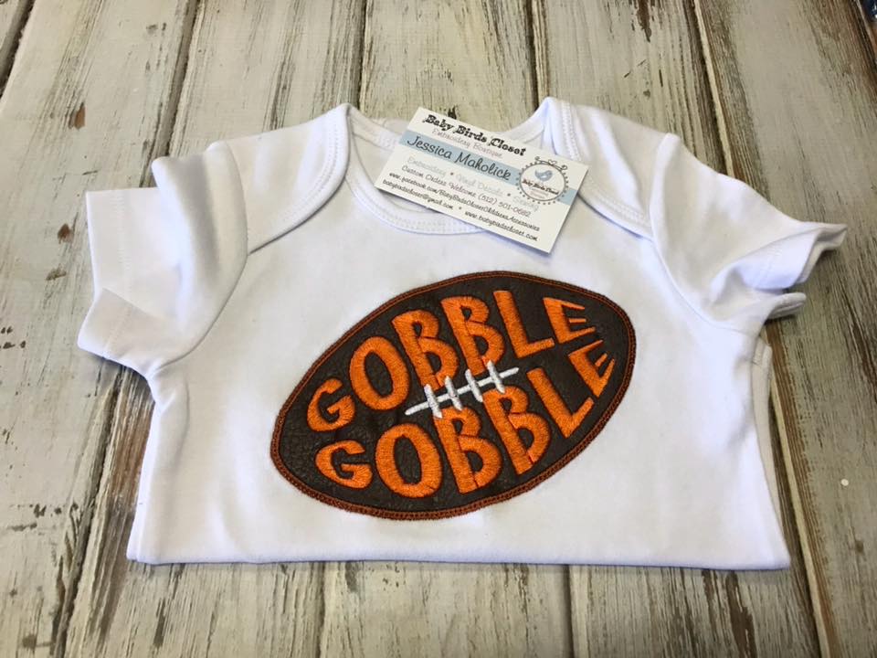 Boys Short Sleeve Football Gobble Gobble Onesie Size 6-12 Months SALE
