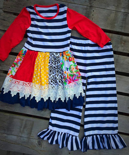 2 piece Long Sleeve Blue Stripes Boutique Outfit