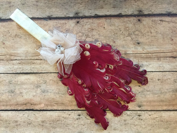 Maroon and Creme Nagorie Feather Headband