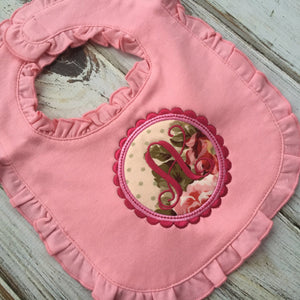 Monogrammed Pink Ruffled Bib