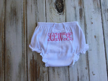 White ruffled bloomers, monogrammed bloomers