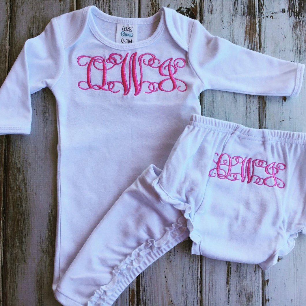 Monogrammed infant gown set
