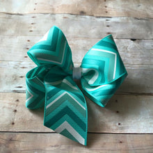 Large Aqua Chevron Boutique Bow
