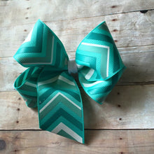 Large Aqua Chevron Boutique Bow