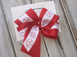 Baseball Red and White Large Boutique Bow