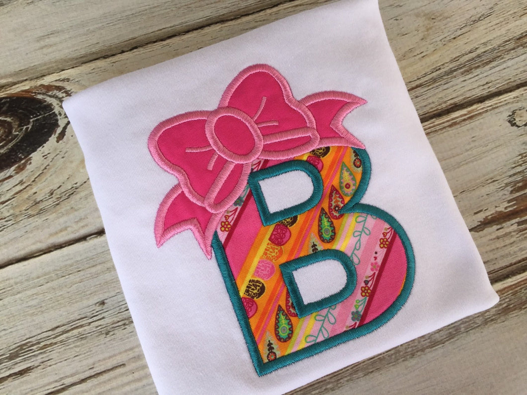 Girls bow alphabet shirt