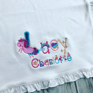 Custome Unicorn ruffled bib and lovey