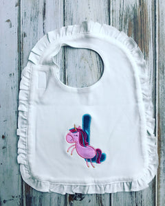 Custome Unicorn ruffled bib and lovey