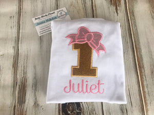 Girls 1st birthday bow number shirt or bodysuit