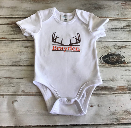 Antler deer Monogrammed Onesie