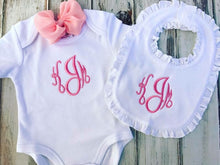 3 piece monogrammed onesie and bib set