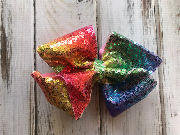 Large Rainbow Sequin Glitter Bow