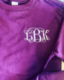 Vine Monogram Embroidered Sweatshirt | Personalized Initial Sweatshirt | WTX Stitches Wimberley TX