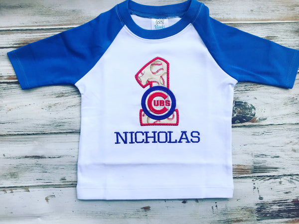 Cubs Baseball 1st Birthday Raglan shirt