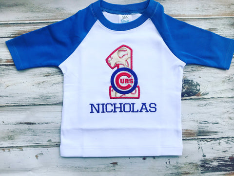 Cubs Baseball 1st Birthday Raglan shirt