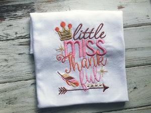 Girls Little Miss Thankful Shirt or Onesie