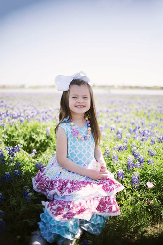 Blue quatrefoil 2 piece Ruffle outfit