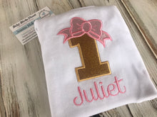 Girls 1st birthday bow number shirt or bodysuit
