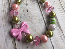 Chunky bead necklace, pink and green