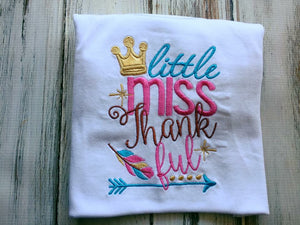 Girls Little Miss Thankful Shirt or Onesie